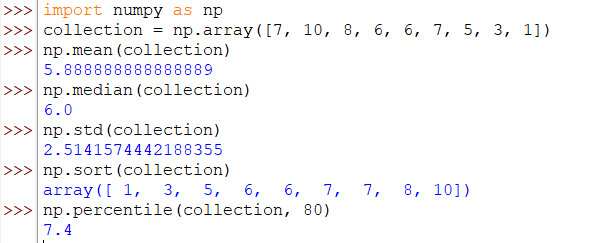 array mean, medium, standard deviation, percentile and sorting.